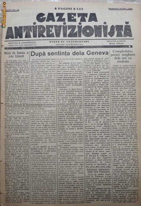 Gazeta antirevizionista , an 1 , nr 15 , Arad , 1934