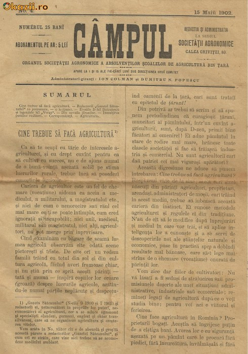 Revista CAMPUL - organul Societatii Agronomice (1902)