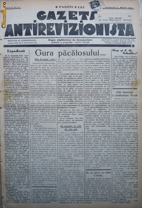 Gazeta antirevizionista , an 2 , nr 11 , Arad , 1935