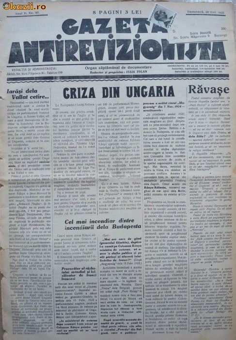 Gazeta antirevizionista , an 2 , nr 40 , Arad , 1935