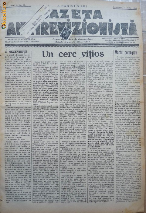 Gazeta antirevizionista , an 2 , nr 27 , Arad , 1935