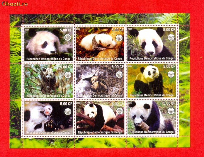 ST-31=PANDA 8 Republica Democrata Congo Bloc de 9 timbre nestampilate MNH