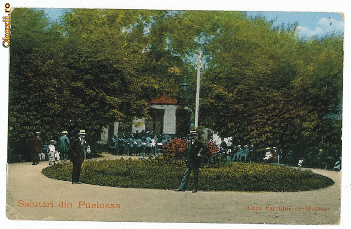 378 - PUCIOASA, Dambovita, Fanfara in parc - old postcard - used - 1916