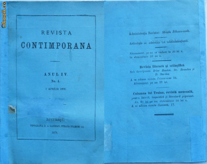 Revista contimporana , anul IV , no. 4 , 1 Aprilie 1876