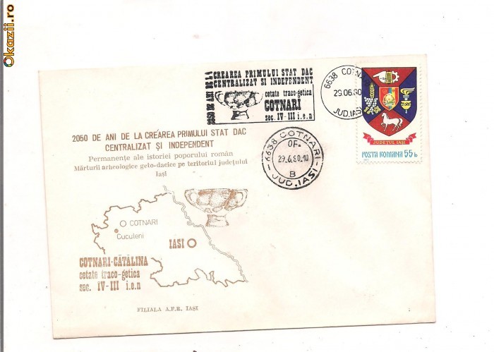 plic omagial- 2050 de ani de la crearea primului stat Dac-cetatea COTNARI plic omagial- 2050 de ani de la crearea primului stat Dac-cetatea COTNARI