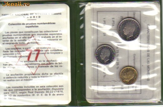 bnk mnd Spania set 3 monede necirculate ,in folder original - 1977 bnk mnd Spania set 3 monede necirculate ,in folder original - 1977