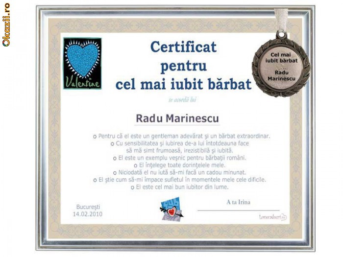 Certificat Pentru Cel Mai Iubit Barbat Cadou Rama Fun5 Arhiva