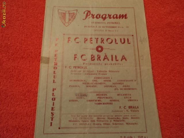 Program fotbal PETROLUL - FC BRAILA 24.10.1976