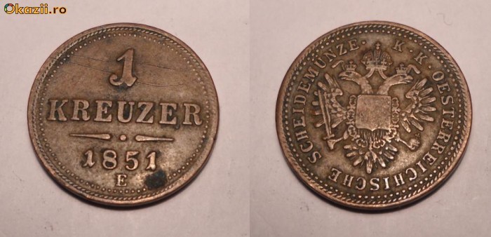 1 kreuzer 1851 E foto mare 1 kreuzer 1851 E foto mare