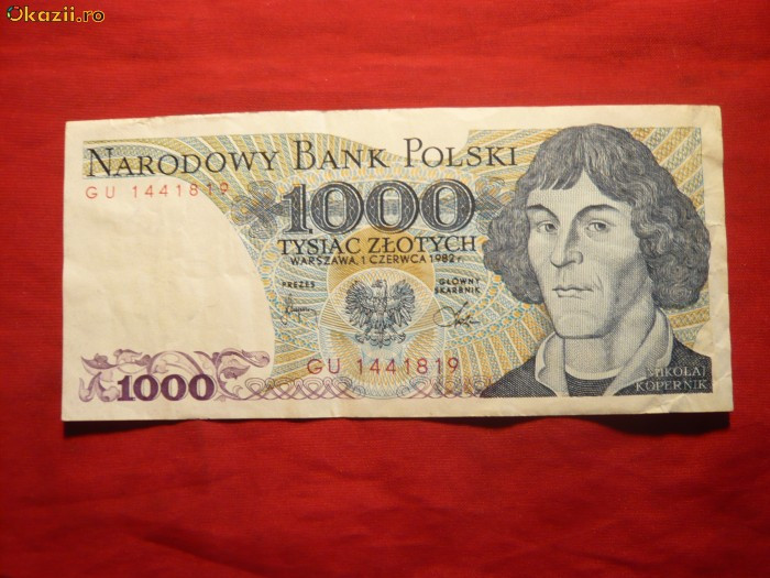 Bancnota 1000 Zloti POLONIA 1982 ,cal.Buna