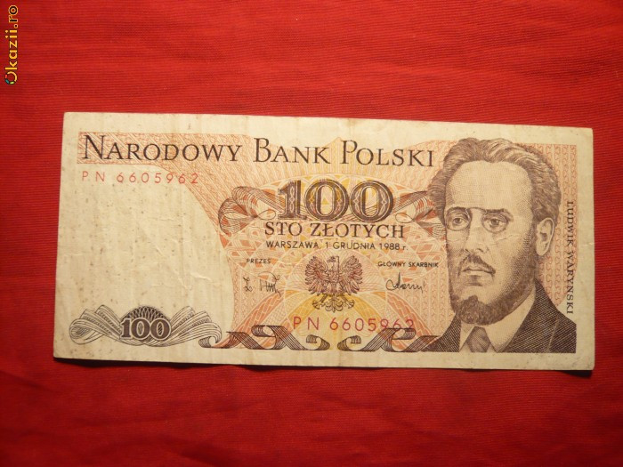 Bancnota 100 Zloti POLONIA 1988 ,cal.medie