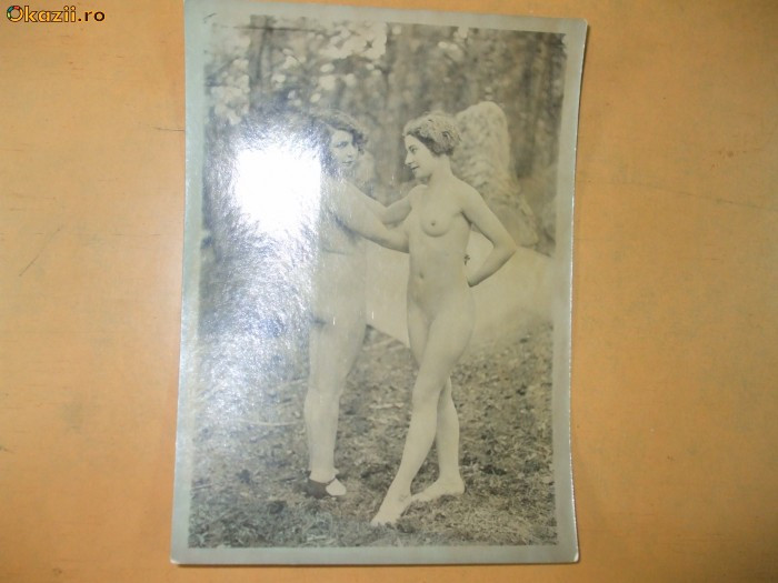 Fotografie veche arta erotica 2 nuduri femei in natura 18 x 13 cm