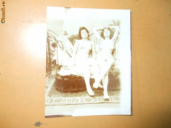 Fotografie veche arta erotica 2 femei nud 7 x 8 cm