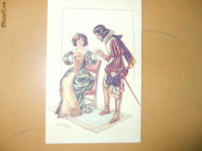 Carte postala Ilustratori Desen Cherubini cuplu costume medievale