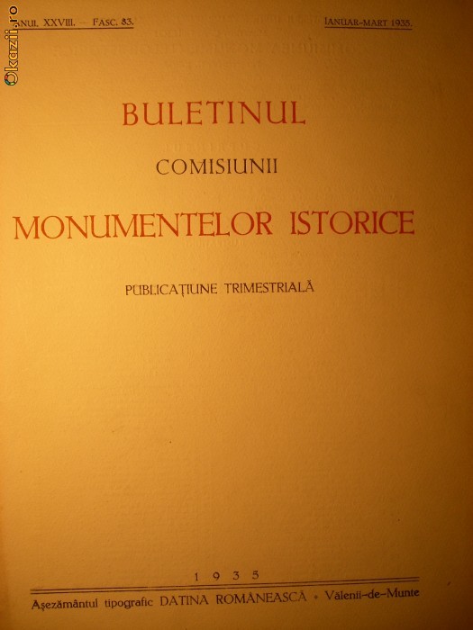 Buletinul Comisiunii Monumentelor Istorice - anul XXVIII - 1935