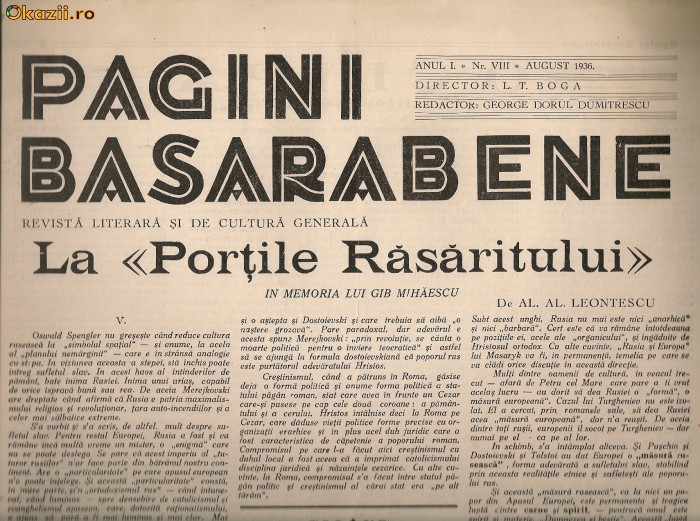 Pagini Basarabene - anul I, nr. VIII - august 1936 Pagini Basarabene - anul I, nr. VIII - august 1936