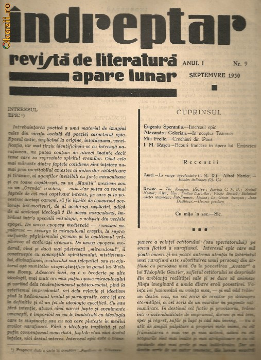 Indreptar (revista de literatura) - anul I, nr. 9 - septemvrie 1930 Indreptar (revista de literatura) - anul I, nr. 9 - septemvrie 1930