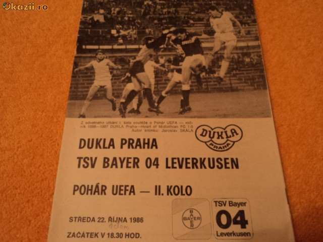 Program fotbal DUKLA PRAHA - TSV BAYER 04 LEVERKUSEN 22.10.1986