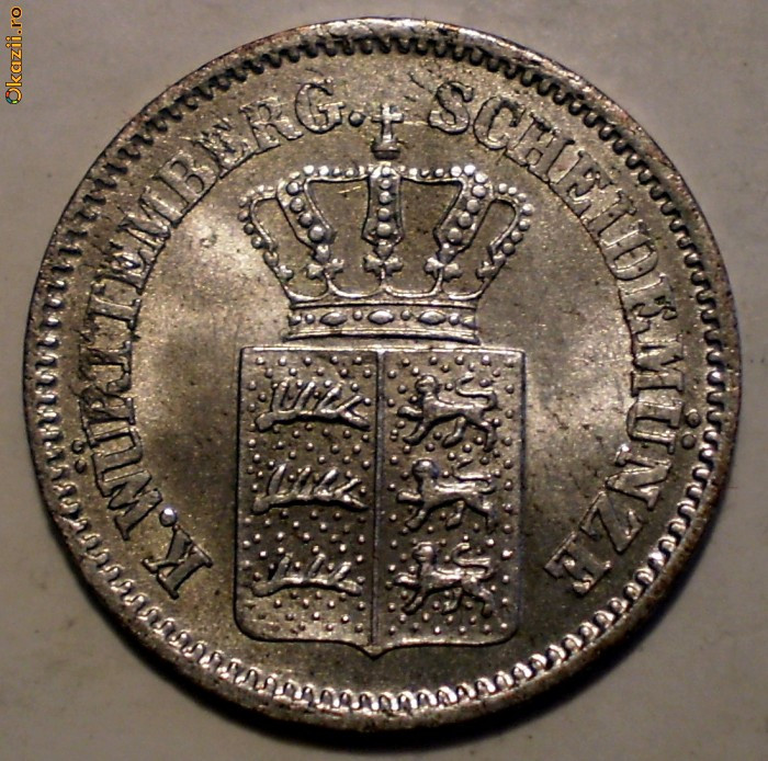 E.100 GERMANIA WURTTEMBERG 1 KREUZER 1871 AUNC ARGINT + bonus