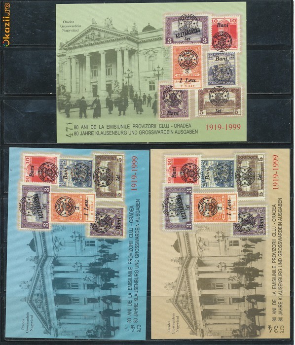 1999 ROMANIA set 3 colite numerotate nedantelate 80 ani de la Emisiunea Oradea 1999 ROMANIA set 3 colite numerotate nedantelate 80 ani de la Emisiunea Oradea