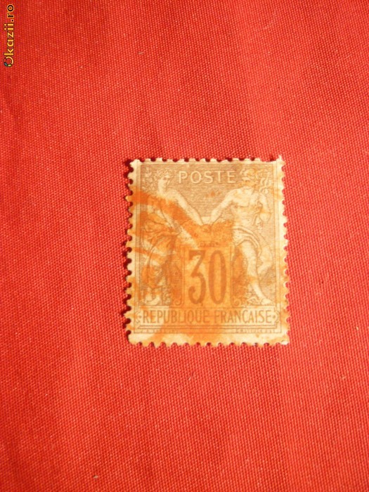 Timbru 30 C -tip I -Alegorie 1876 Franta,dant.,stamp.rosie Timbru 30 C -tip I -Alegorie 1876 Franta,dant.,stamp.rosie