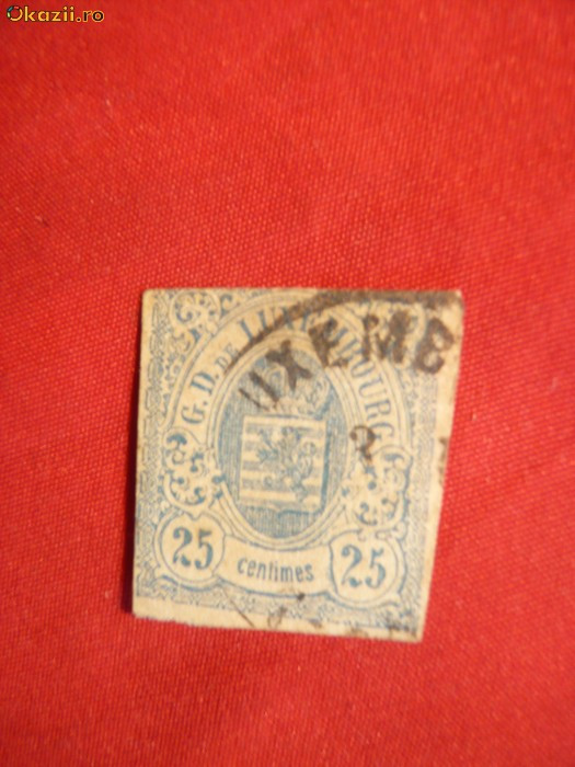 Timbru 25 Centi 1865 Luxemburg ,albastru ,nedant. , stamp.
