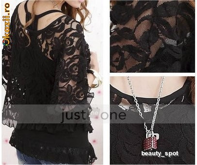 Bluza Top sexy negru, dantela, club+ cercei GUESS+ INEL PLACAT AUR, NOI !