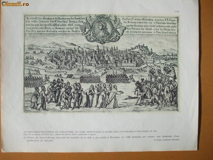 Plansa intampinarea principelui Saxa - Coburg Bucuresti 1789