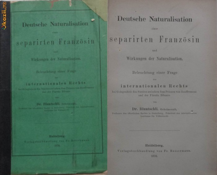 Deutsche Naturalisation einer separirten Franz&ouml;sin , Heidelberg , 1876