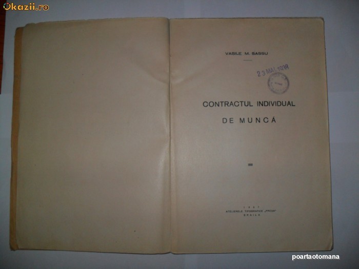 Contractul individual de munca -Vasile M. Sassu {1937} Contractul individual de munca -Vasile M. Sassu {1937}
