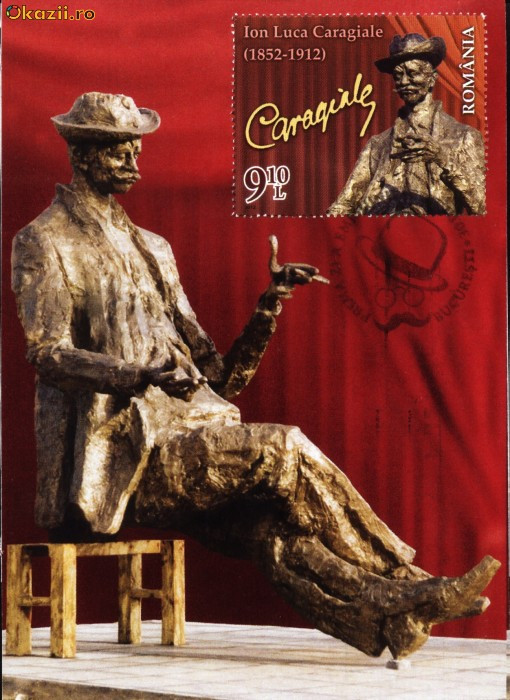 Carte maxima Statuia lui I. L. Caragiale, din fata Teatrului National,Bucuresti