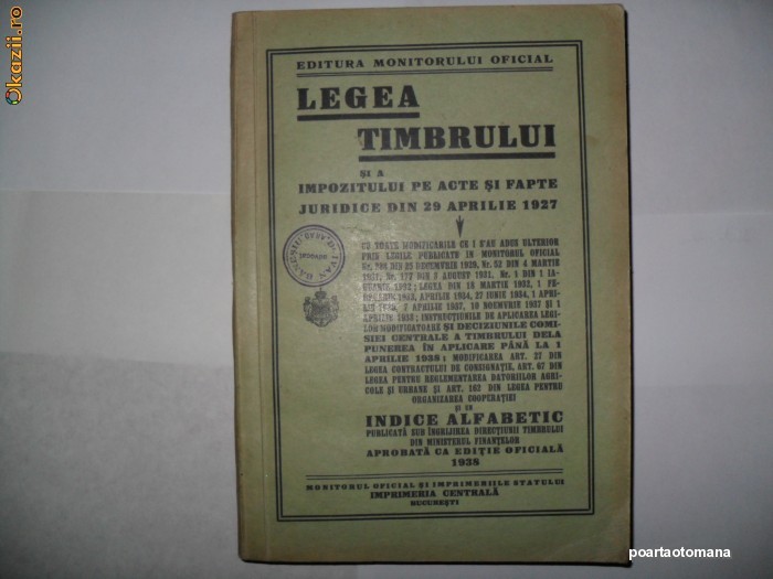 Legea timbrului 29 aprilie 1927- Legea timbrului 29 aprilie 1927-