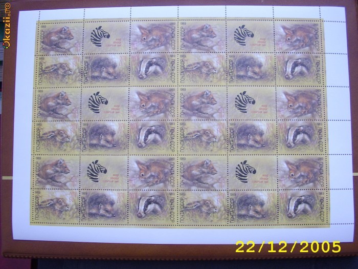Rusia 1989 fauna mi 5935-39 coala de 6 blocuri