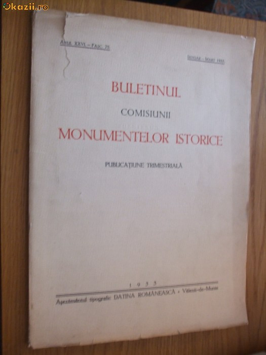 BULETINUL COMISIUNII MONUMENTELOR ISTORICE- Anul XXVI - Fasc.75 ian.- mar.1933