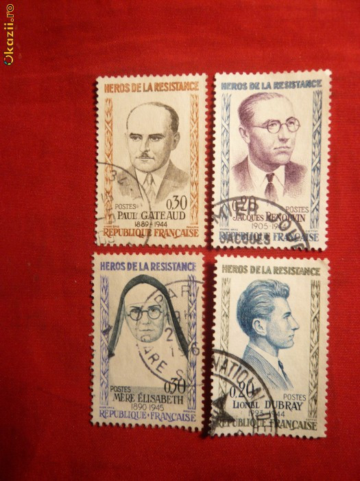 Serie- Eroi ai Rezistentei V -1961 Franta , 4 val. stamp.
