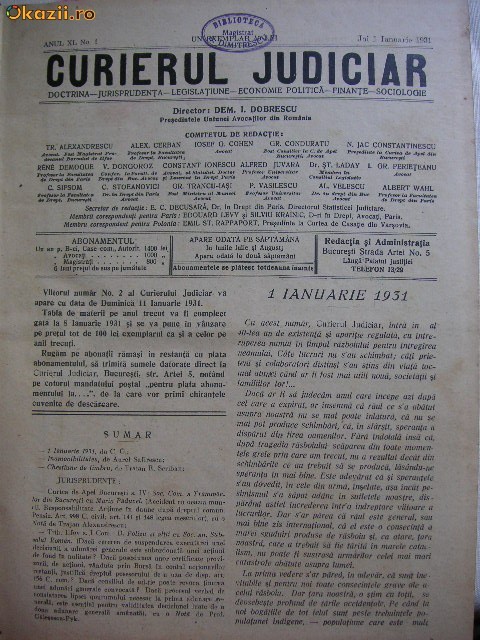 Curierul judiciar - colectia completa pe anul 1931 plus un numar jubiliar