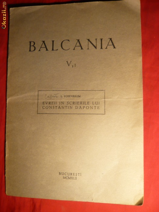 L.Rosenbaum - Evreii in scrierile lui C.Daponte - 1942 - Balcania V-1 , 7 pagini