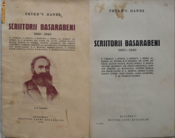 Petre V. Hanes , Scriitorii basarabeni , ( 1850 - 1940 ) , 1942