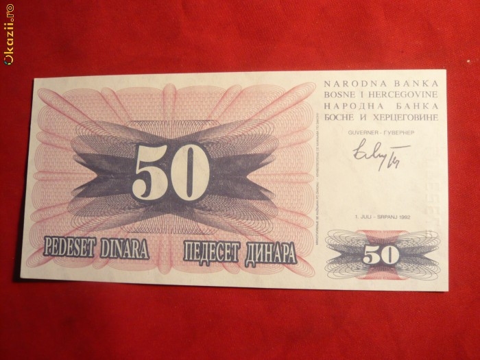 Bancnota 50 Dinari 1992 Bosnia si Hertegovina , cal.NC