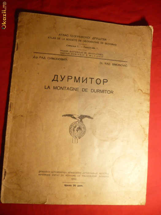 Dr. Rad.Simonovic - Muntele Durmitor - ed. 1932