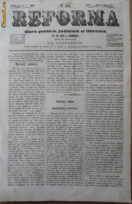 Reforma , ziar politicu , juditiaru si litteraru , an 1 , nr. 34 , 1859