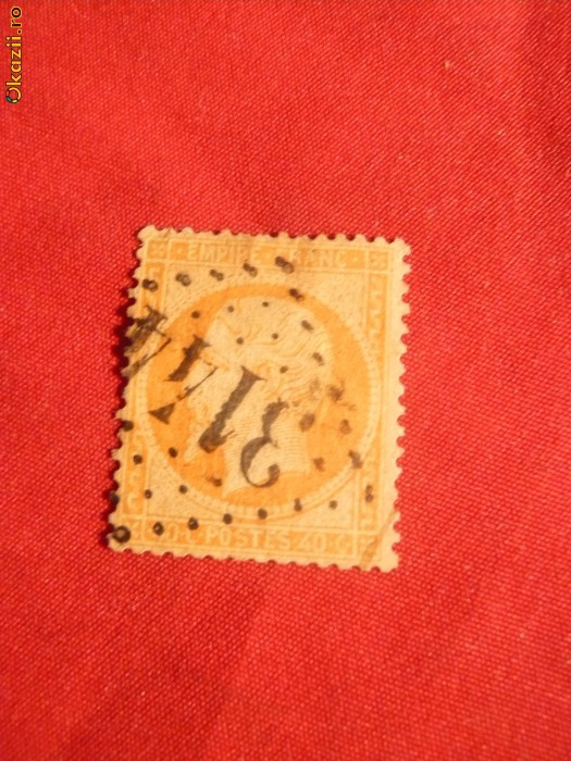 Timbru 40 c 1862 Franta , Napoleon III, orange ,dant.,stamp.