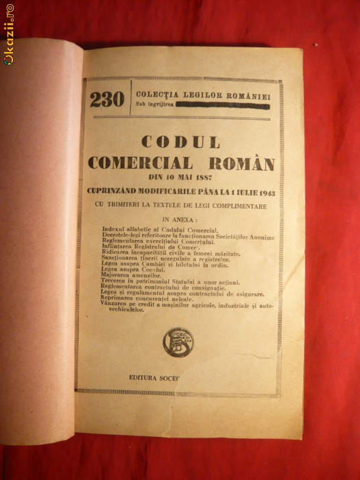 Codul Comercial Roman -M.O.1887 cu modificari pana1943