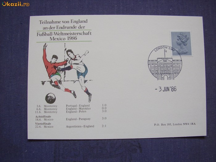 Marea Britanie - Anglia 1986 sport fotbal carte postala