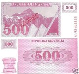 Bnk bn slovenia 500 tolari 1990 vzorec unc (specimen)