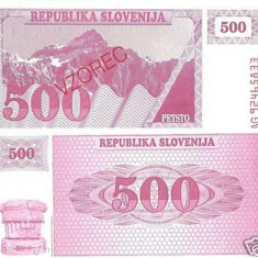 bnk bn slovenia 500 tolari 1990 vzorec unc (specimen)