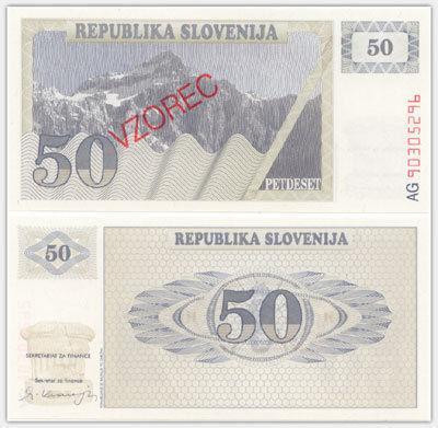 bnk bn Slovenia 50 tolari 1990 vzorec unc (specimen) foto