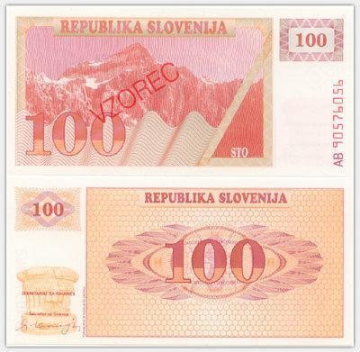 bnk bn Slovenia 100 tolari 1990 vzorec unc (specimen) foto