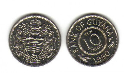 bnk mnd Guyana 10 centi 1990 unc foto