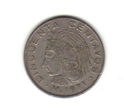 bnk mnd Mexic 50 centavos 1971 vf foto